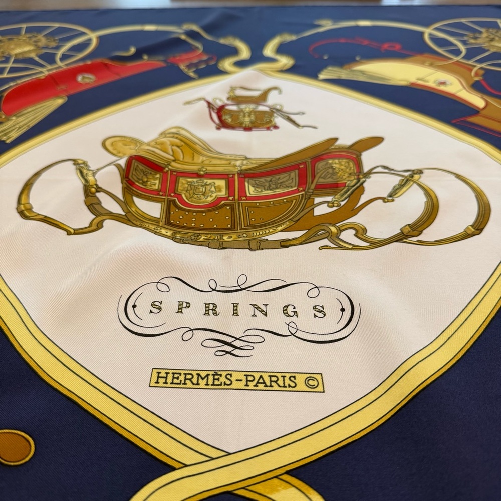Authentic Hermes Elegant Blue and Gold Silk Scarf - Picture 5 of 10